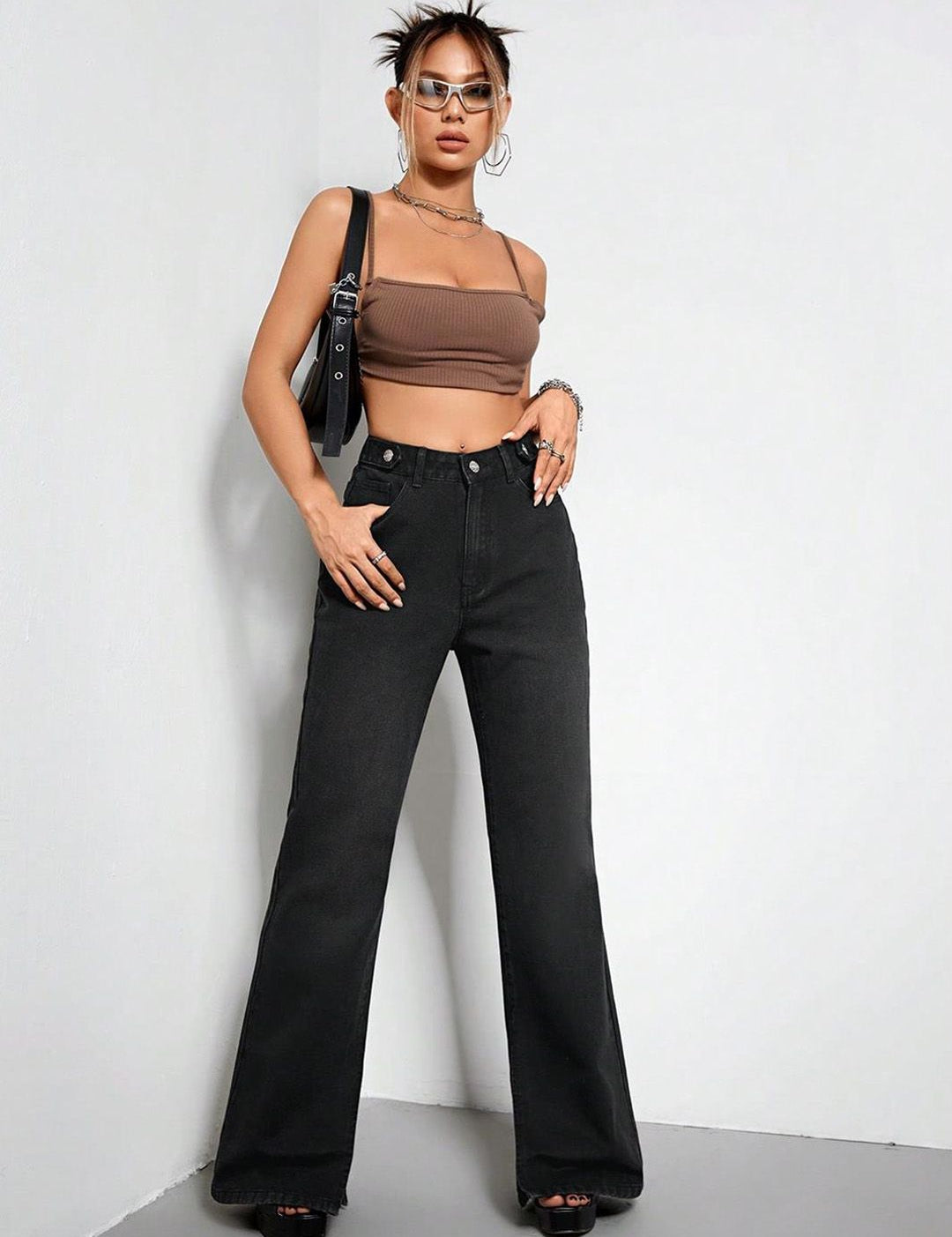 KOTTY Basics Women Black Jean Flared High-Rise Clean Look Stretchable Jeans