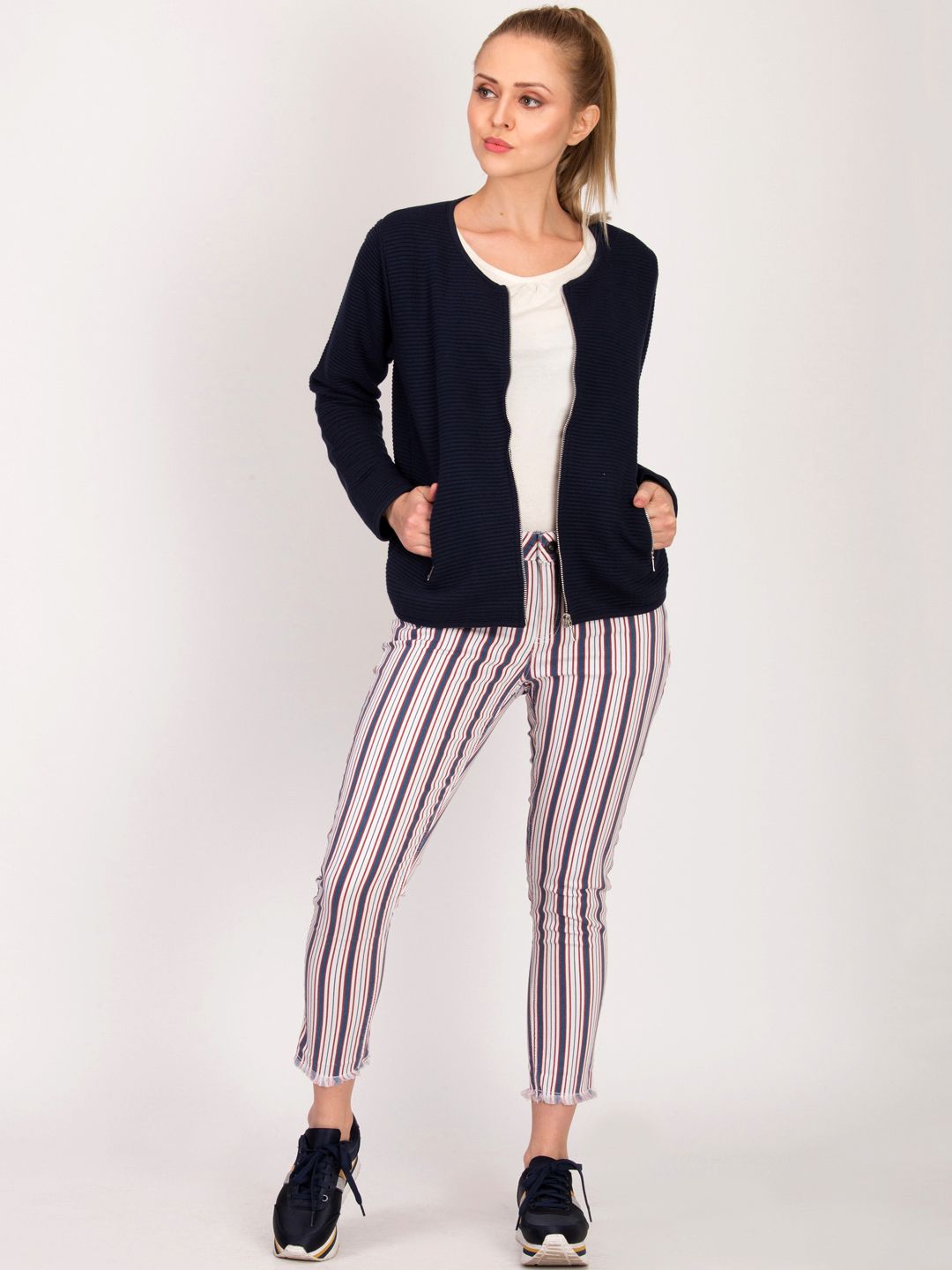 Kotty Women Blue Self Design Open Front Jacket