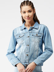 Kotty Women Blue Solid Denim Jacket
