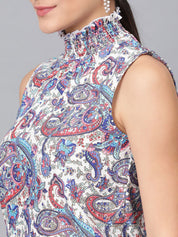 Kotty Floral Printed High Neck Sleeveless Crepe Top