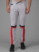 Kotty Men Grey & Red Colourblocked Straight Fit Track Pants