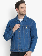 Kotty Men Blue Solid Denim Jacket