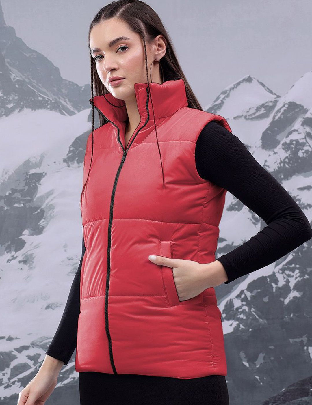 Kotty Women Mock Collar Solid Casual Puffer Insulator Jacket