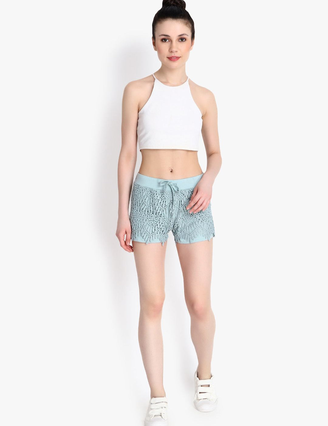 Kotty Women Blue Self Design Regular Fit Hot Pants