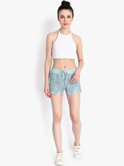 Kotty Women Blue Self Design Regular Fit Hot Pants