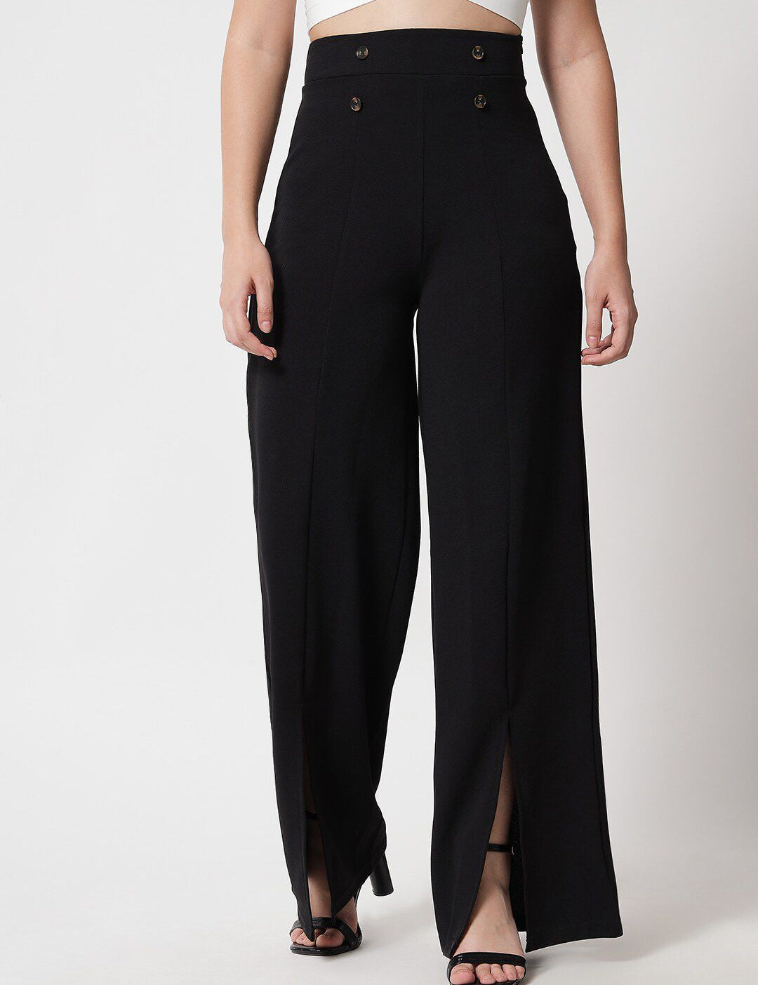 Kotty Women Black Relaxed Straight Fit High-Rise Easy Wash Trousers