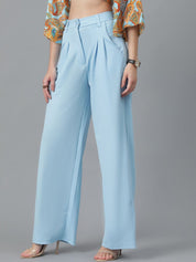 KOTTY BIZwear Women Blue Relaxed Straight Leg High-Rise Easy Wash Parallel Trousers