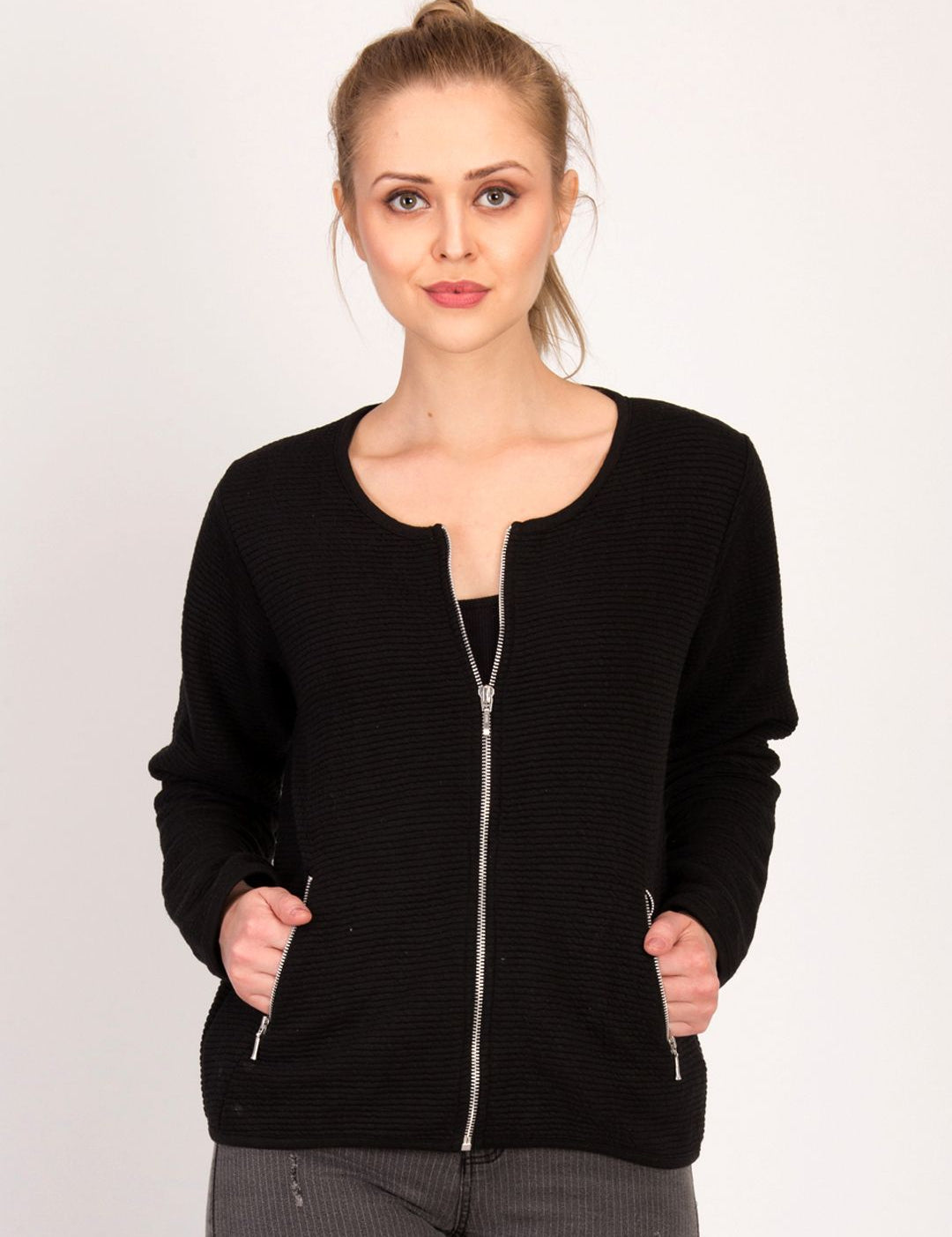 Kotty Women Black Self Design Open Front Jacket