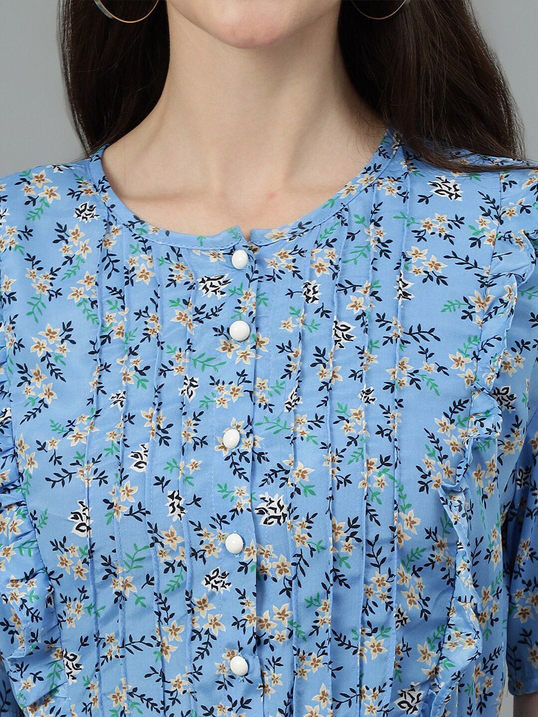 Kotty Blue Floral Print Fit & Flare Midi Dress