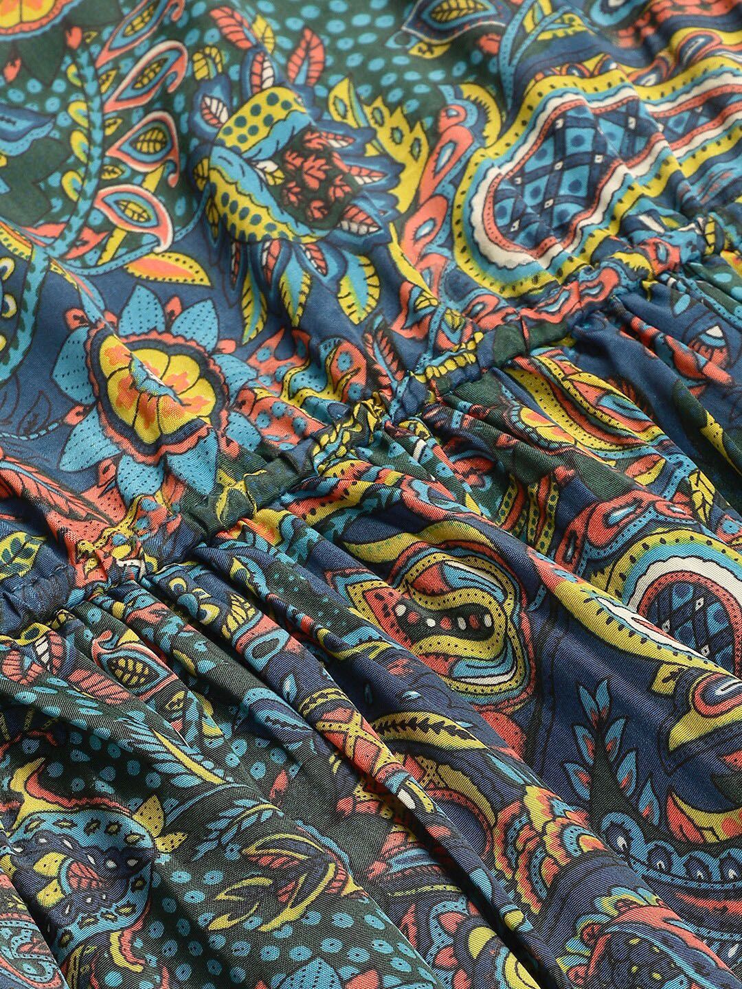 Kotty Floral Printed Flutter Sleeves Fit & Flare Dress