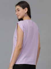 Kotty Purple Cap Sleeves Cotton Casual T-shirt