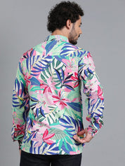 Kotty Blue & Green Floral Printed Relaxed Fit Casual Shirt