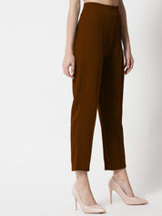 Kotty Women Brown Comfort Straight Fit High-Rise Easy Wash Trousers