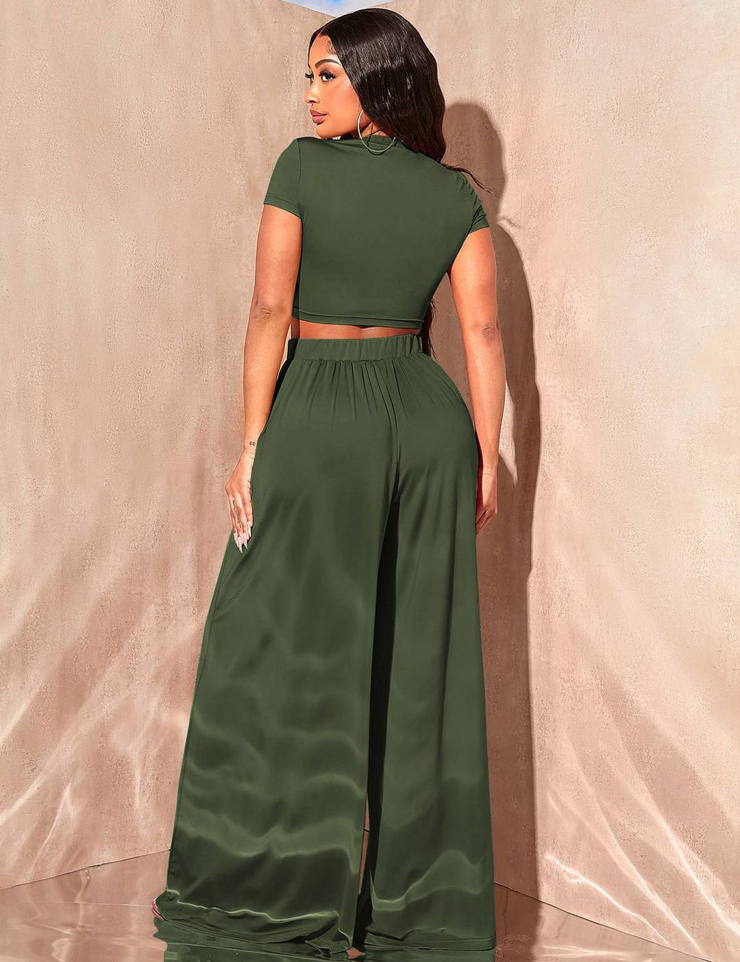 Kotty Olive Green Round Top With Palazzo