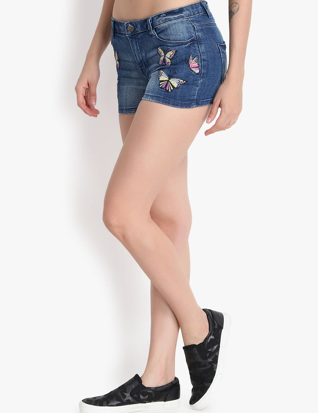 Kotty Women Blue Solid Regular Fit Denim Shorts