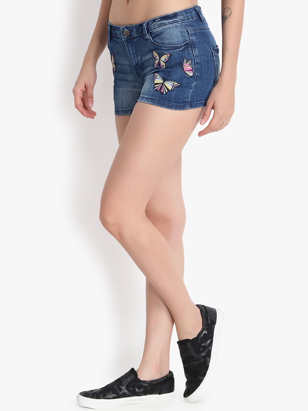 Kotty Women Blue Solid Regular Fit Denim Shorts