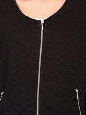 Kotty Women Black Self Design Open Front Jacket
