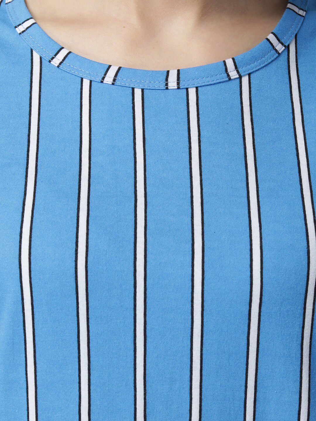 Kotty Women Blue & White Striped Night suit