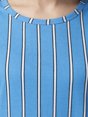 Kotty Women Blue & White Striped Night suit