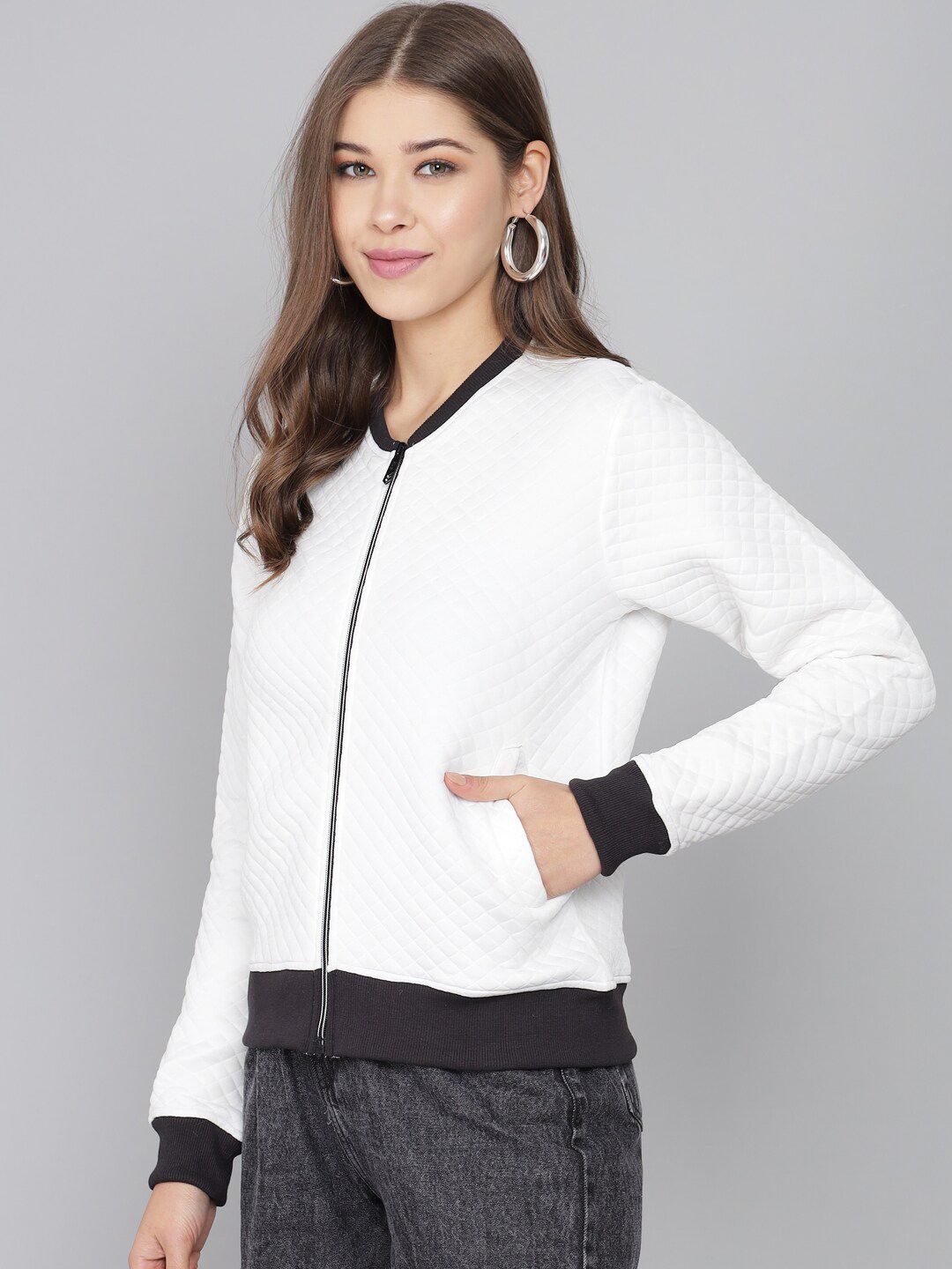Kotty Women White Lightweight Bomber Jacket