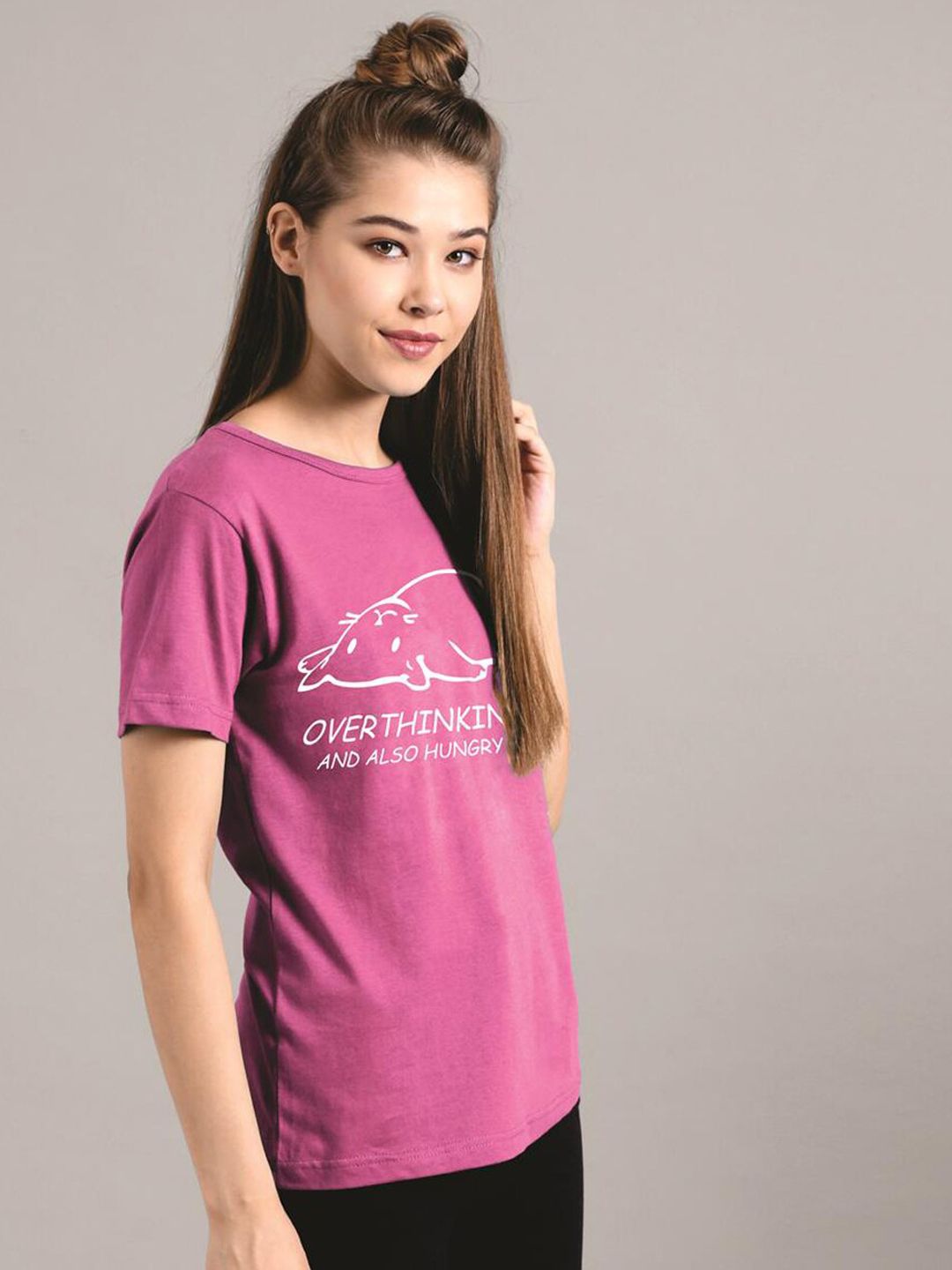 Kotty Women Purple Printed Round Neck T-shirt