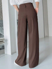 Kotty Women Brown Relaxed Straight Leg Straight Fit High-Rise Parallel Trousers