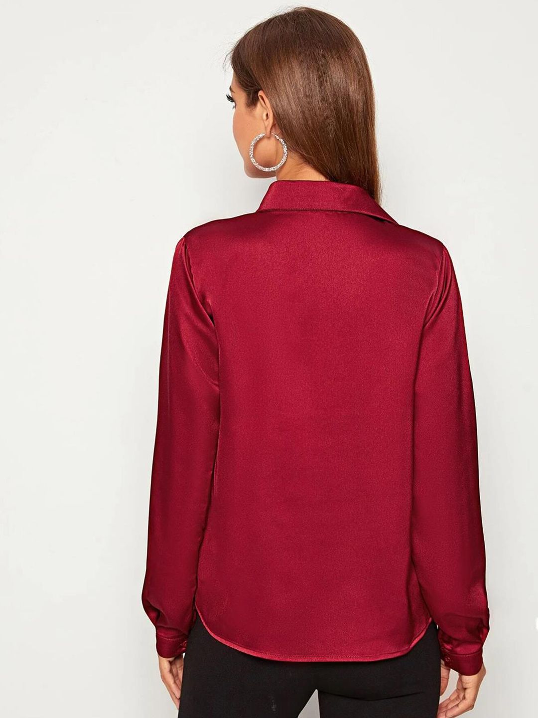 KOTTY BIZwear Maroon Modern Spread Collar Satin Casual Shirt