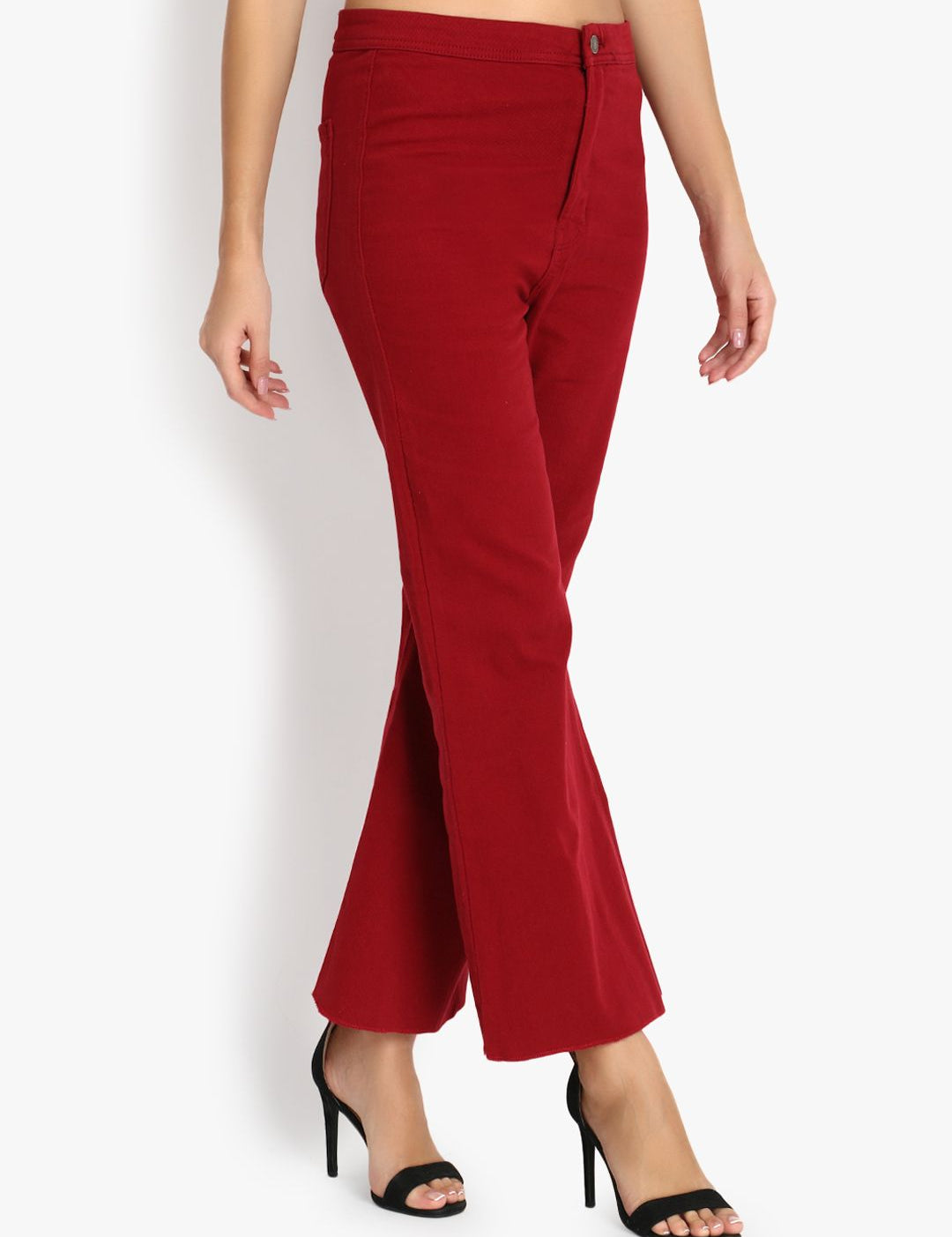 Kotty Women Maroon Flared High-Rise Clean Look Stretchable Jeans