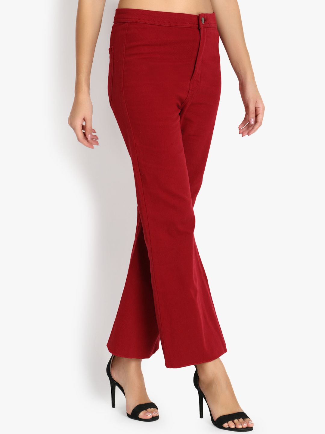 Kotty Women Maroon Flared High-Rise Clean Look Stretchable Jeans
