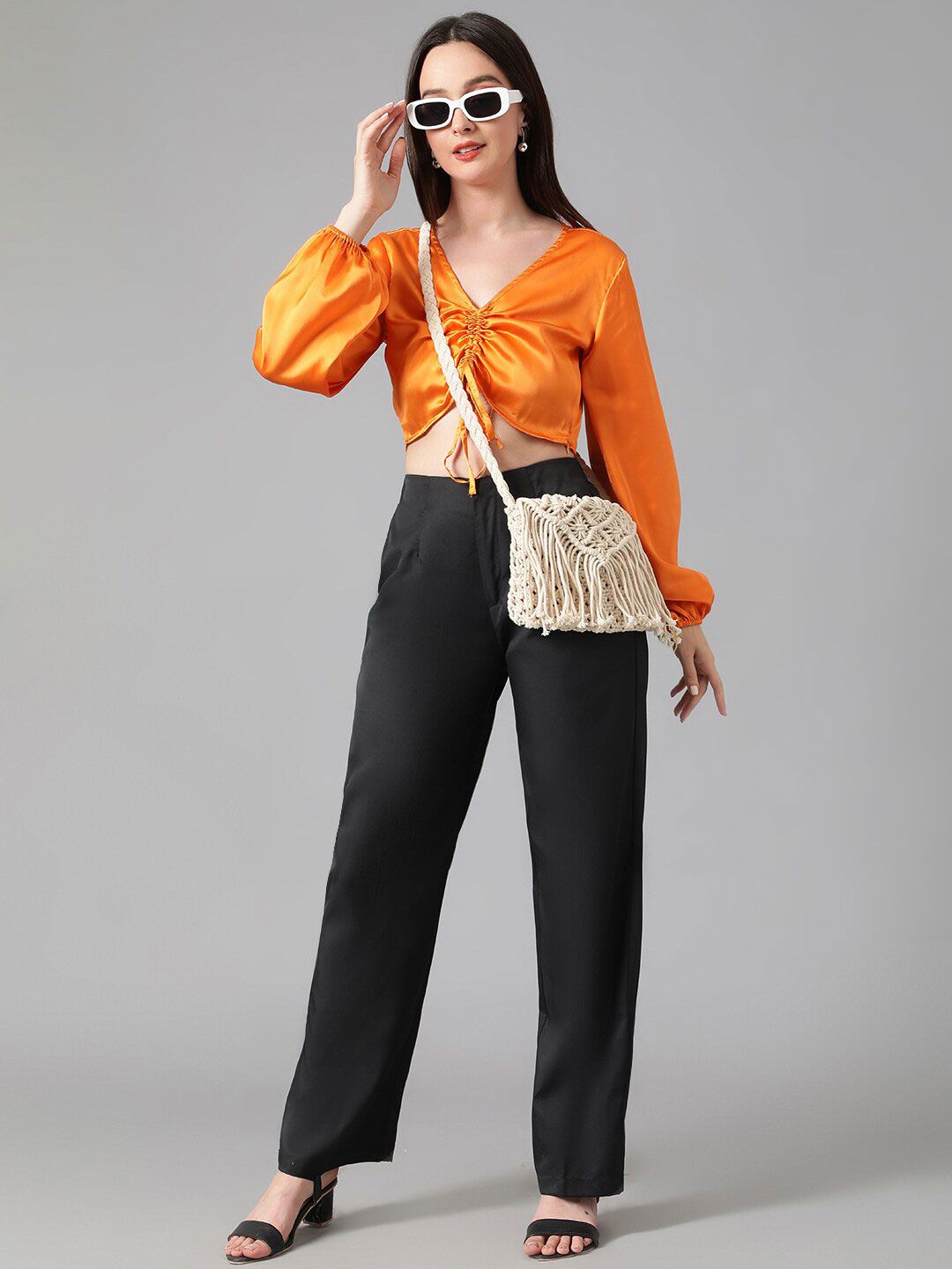 Kotty Puff Sleeve Satin Crop Top