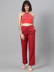 Kotty Women White Relaxed Straight Leg Fit High-Rise Easy Wash Pleated Parallel Trousers