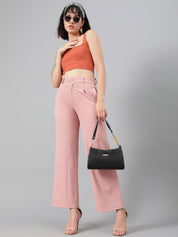 KOTTY BIZwear Women Pink Relaxed Straight Leg Fit High-Rise Easy Wash Parallel Trousers