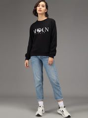 Kotty Women Black Typography Printed Pullover Sweatshirt