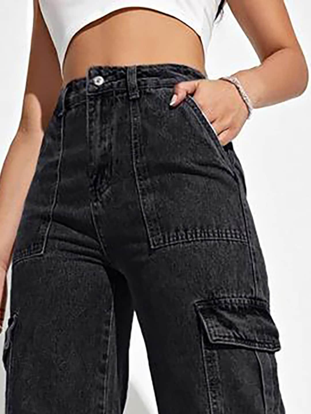 Kotty Women Jean Straight Fit High-Rise Stretchable Cargo Jeans