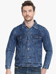 Kotty Men Blue Solid Denim Jacket
