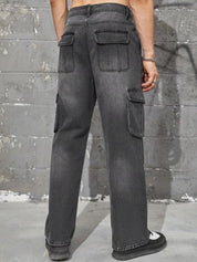 Kotty Men Jean Low-Rise Clean Look Light Fade Stretchable Cargo Jeans