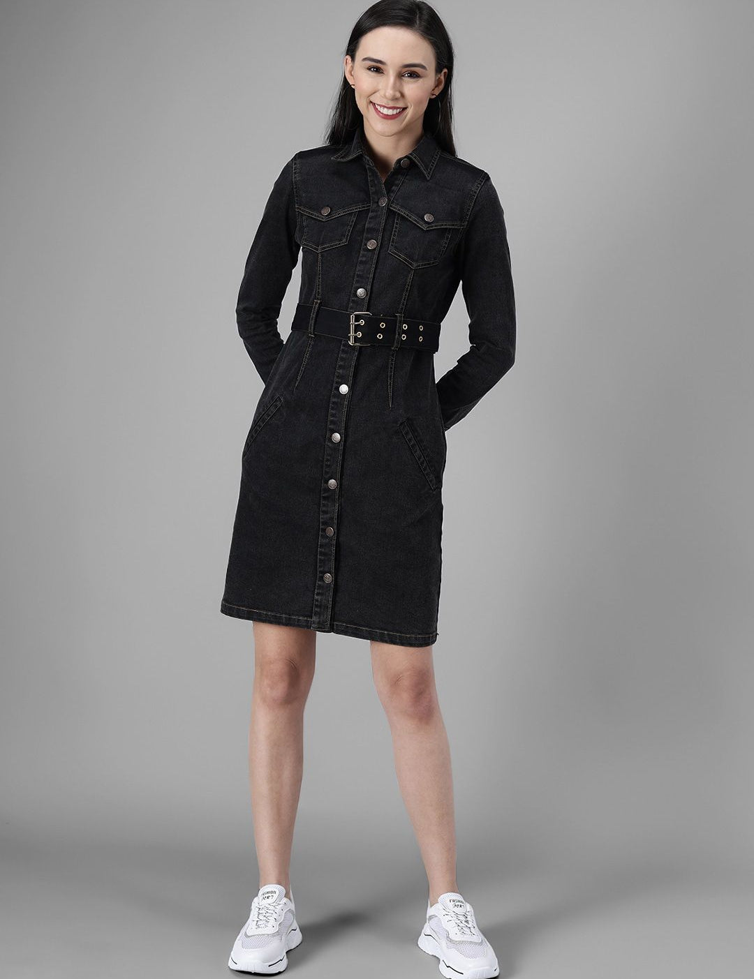 Kotty Women Black Solid Pinafore Dress