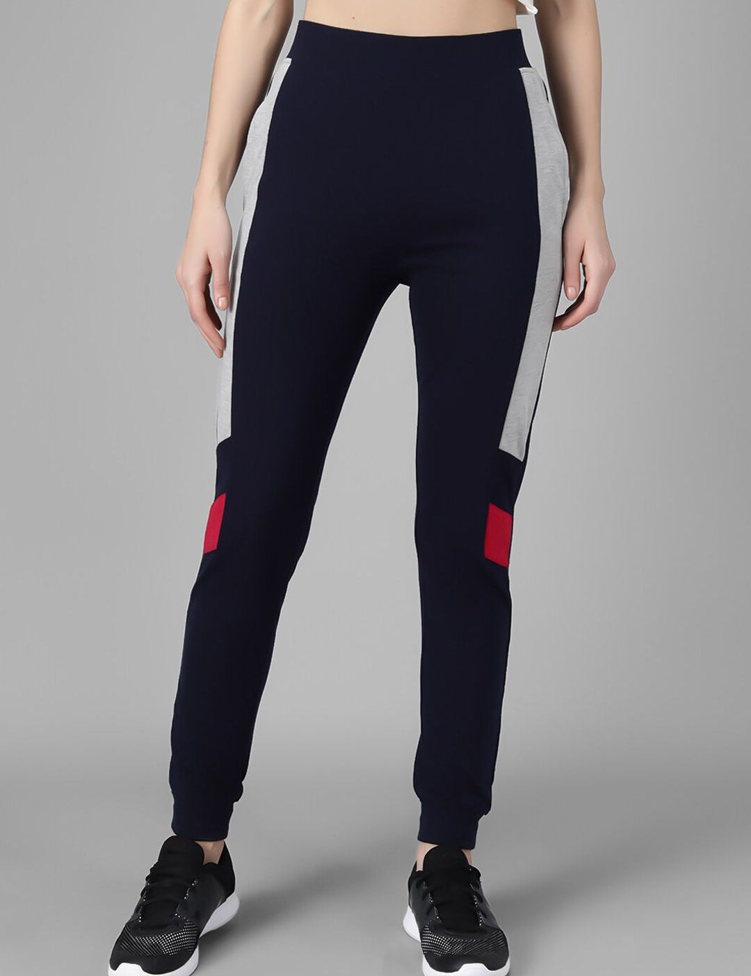 Kotty Women Navy Blue Solid Joggers with Side Stripes