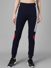 Kotty Women Navy Blue Solid Joggers with Side Stripes