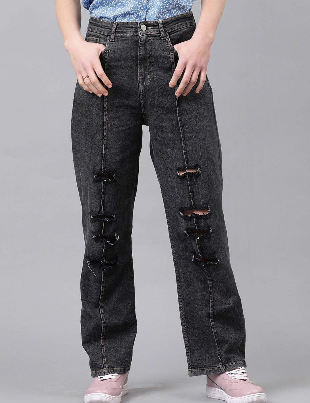 Kotty Women Jean Straight Fit High-Rise Highly Distressed Stretchable Jeans