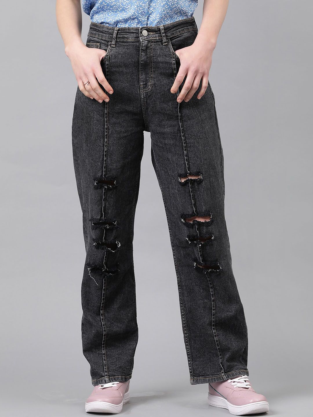 Kotty Women Jean Straight Fit High-Rise Highly Distressed Stretchable Jeans