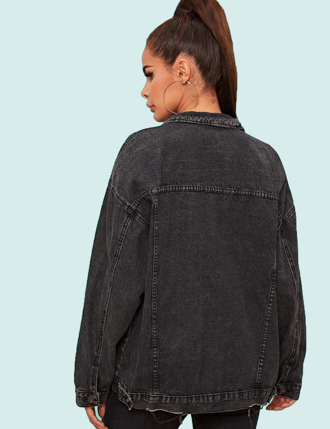 Kotty Women Spread Collar Washed Self Design Cotton Casual Denim Jacket