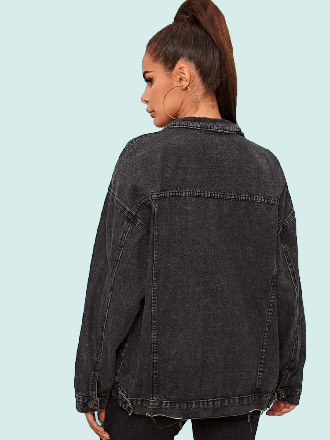 Kotty Women Spread Collar Washed Self Design Cotton Casual Denim Jacket