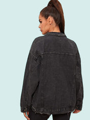 Kotty Women Spread Collar Washed Self Design Cotton Casual Denim Jacket