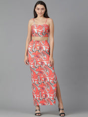 Kotty Abstract Printed Shoulder Straps Sleeveless Top And Skirt