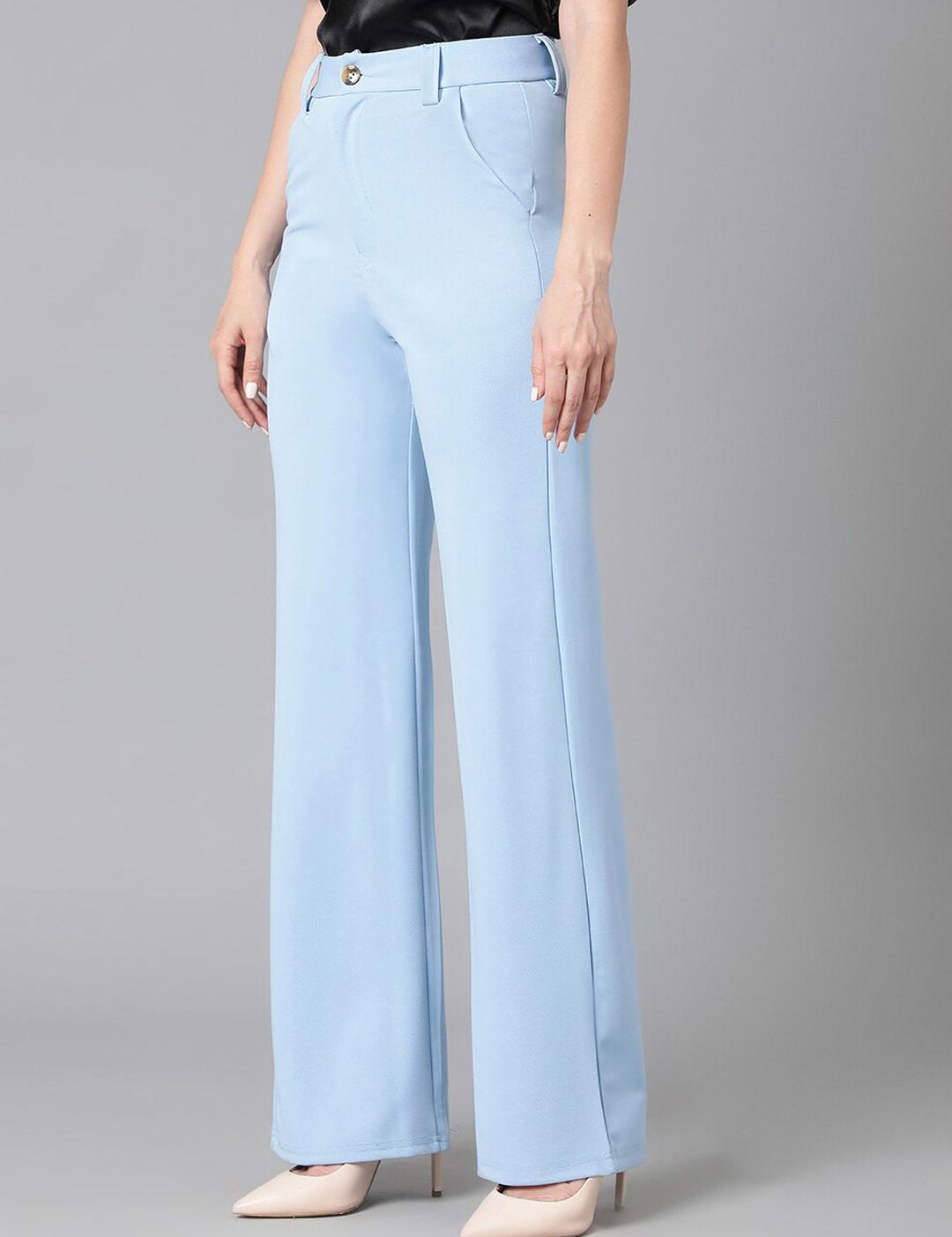 KOTTY BIZwear Women Relaxed Straight Leg High-Rise Easy Wash Straight Fit Trousers