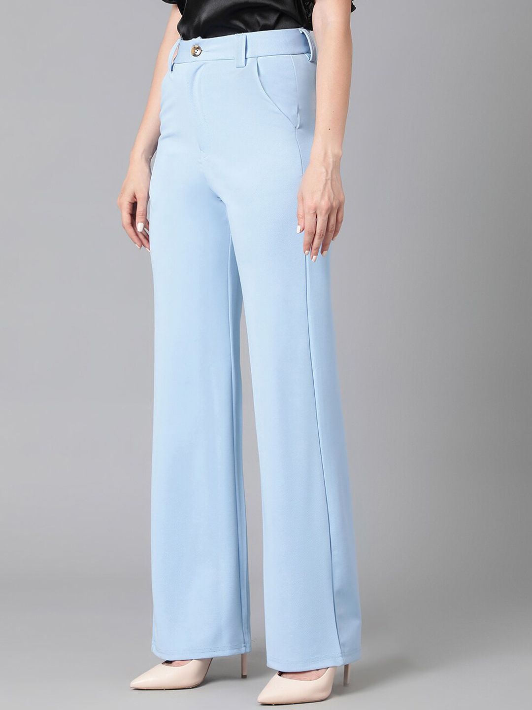 KOTTY BIZwear Women Relaxed Straight Leg High-Rise Easy Wash Straight Fit Trousers