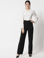 KOTTY BIZwear Basics Women Relaxed Straight Leg Straight Fit High-Rise Parallel Trousers