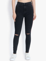 Kotty Women Black Skinny Fit High-Rise Slash Knee Jeans