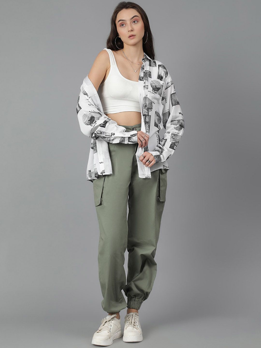 Kotty Women High-Rise Easy Wash Cotton Cargos Trousers